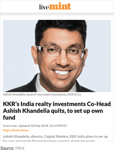 Ashish Khandelia founded Certus Capital, after leading grounds up build-out of KKR’s India RE platform to a US$1.0Bn business — supporting visual